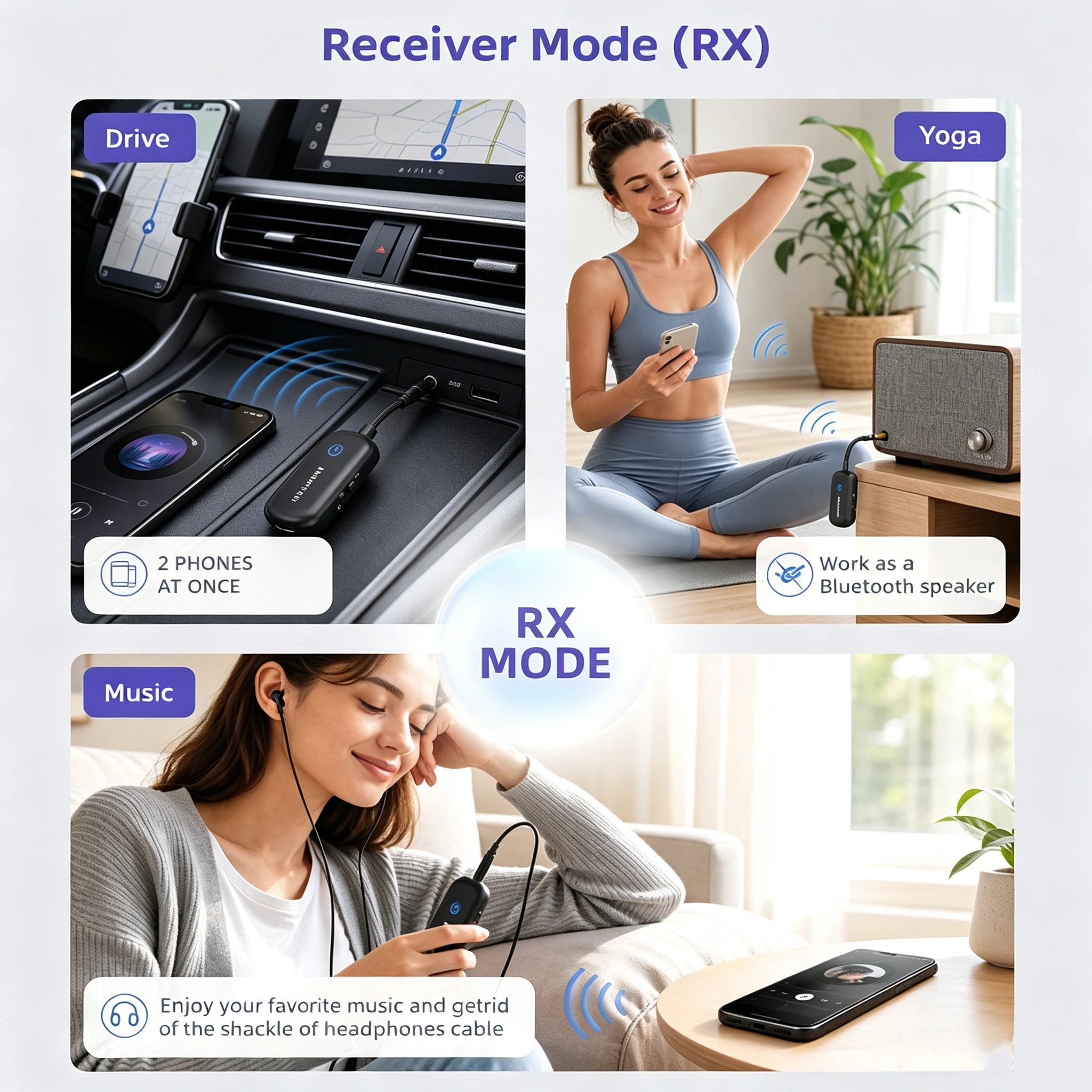 KEBIDUMEI Bluetooth 6.0 Audio Reciever Transmitter RT/TX 2 In 1 Adapter 3.5mm AUX Bluetooth Dongle for Earphone TV Cars Airplane