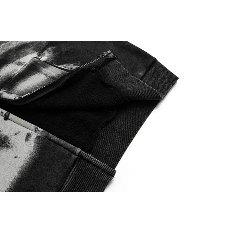 Trendy Vintage Washed Skeleton Print Zip-up Hoodie Fashion Autumn-Winter Warm Plush Hooded Cardigan New Skeleton Pattern Jacket