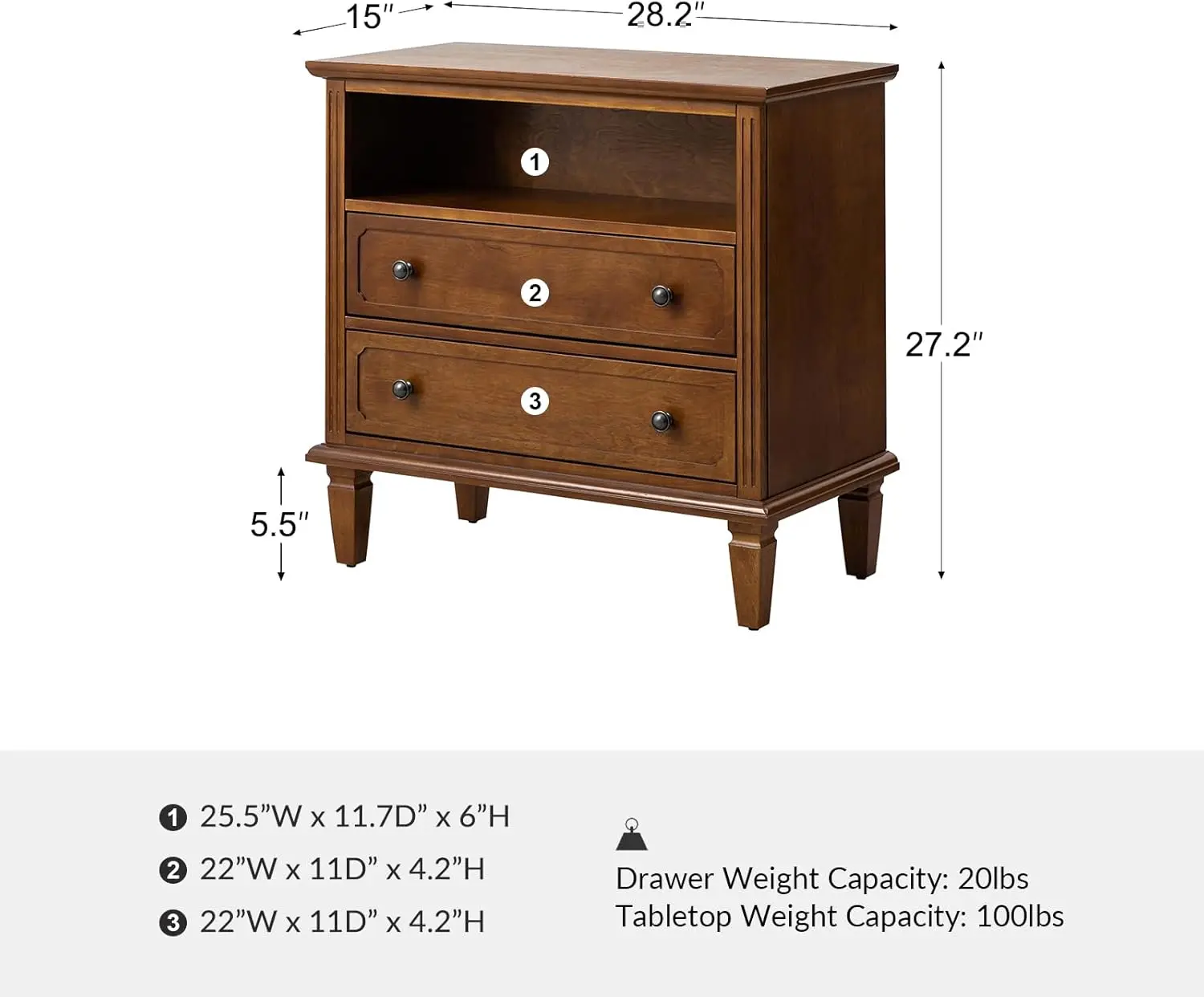 HULALA HOME Nightstand with Charging Station, Transitional End Table with USB Ports & Outlets, Fluted Pilasters Design Wood 2 Dr