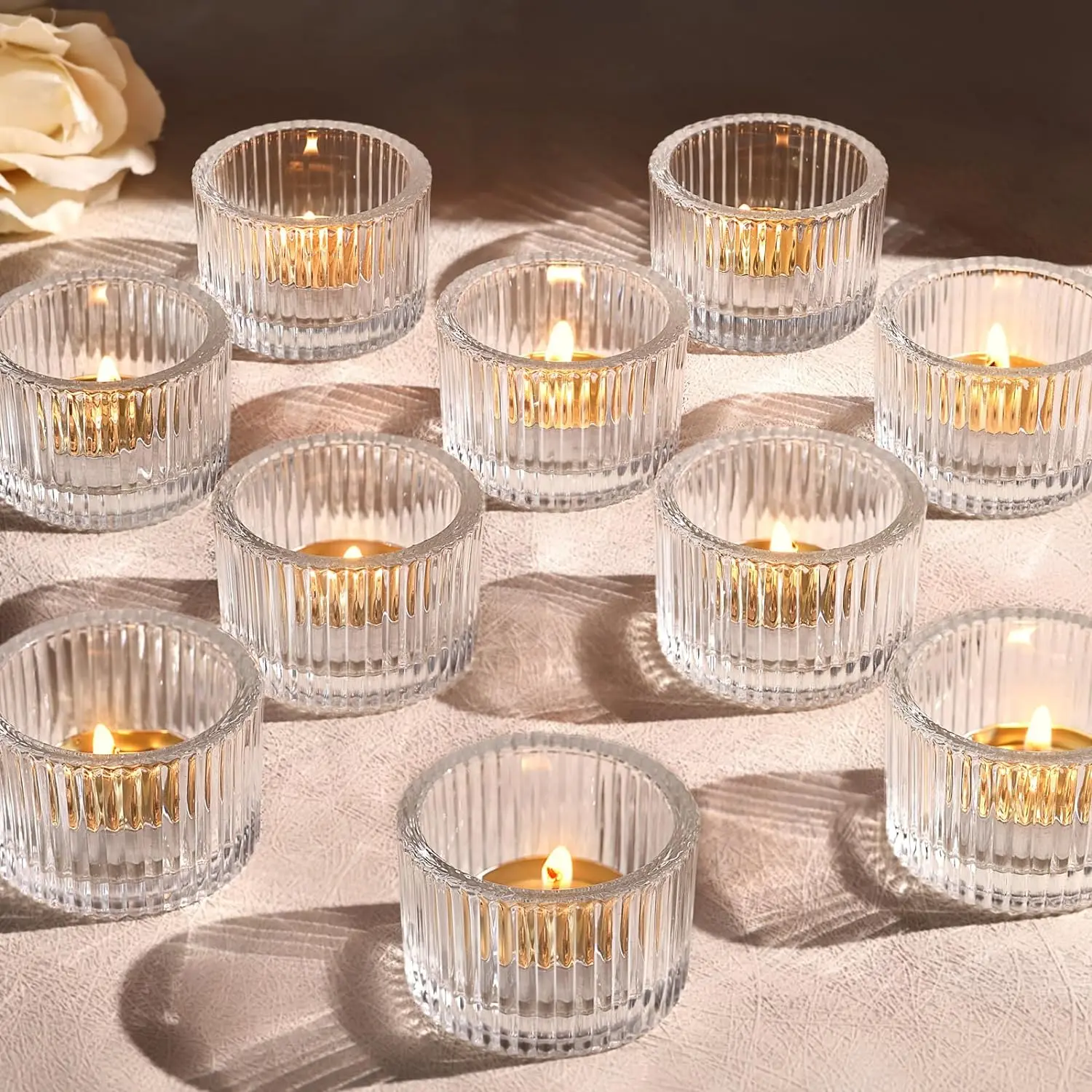 12pcs Tealight Candle Holder,Small Votive Candle Holders for Table Centerpiece,Glass Tea Light Candles Holder for Party&Home