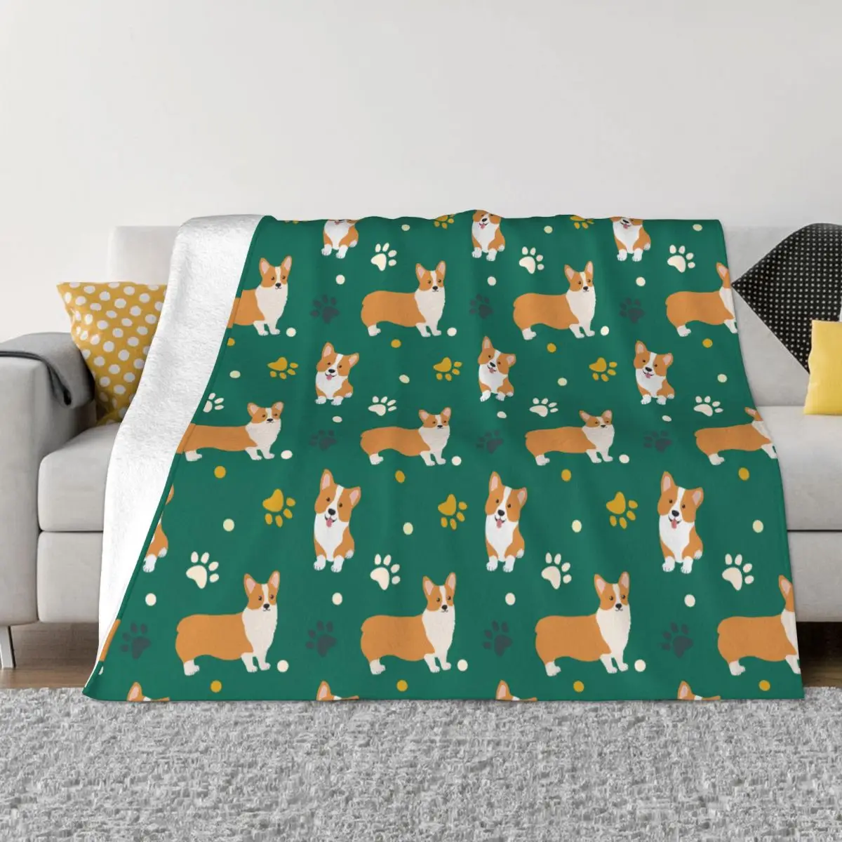 

Kawaii Corgi Dog Lover Blanket Flannel Autumn/Winter Cute Animal Breathable Soft Throw Blanket for Bed Office Bedding Throws