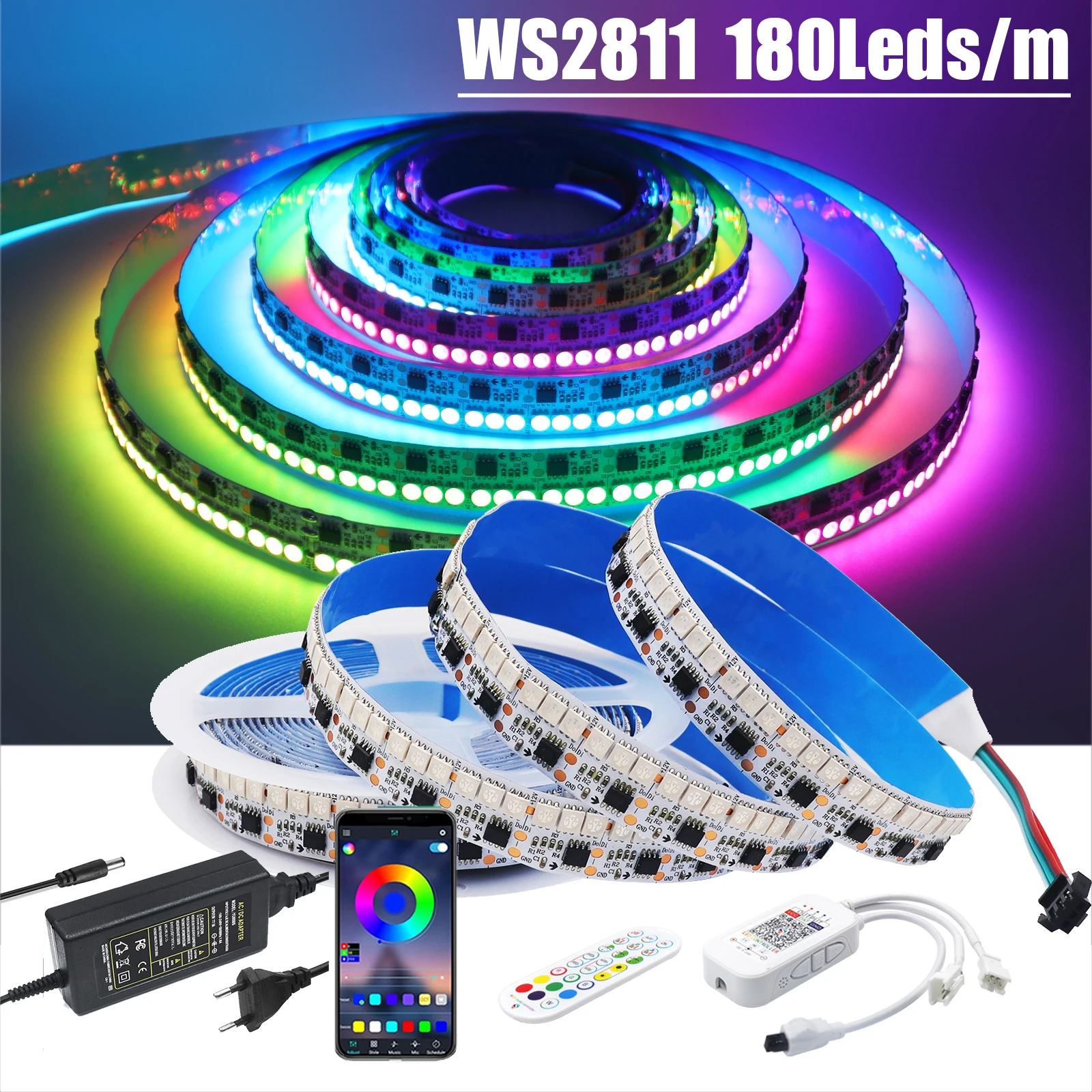 WS2811 Dream Color LED Strip DC 12V Bluetooth APP Control TV BackLight Room Decoration 180LEDs Pixel  Ribbon Light