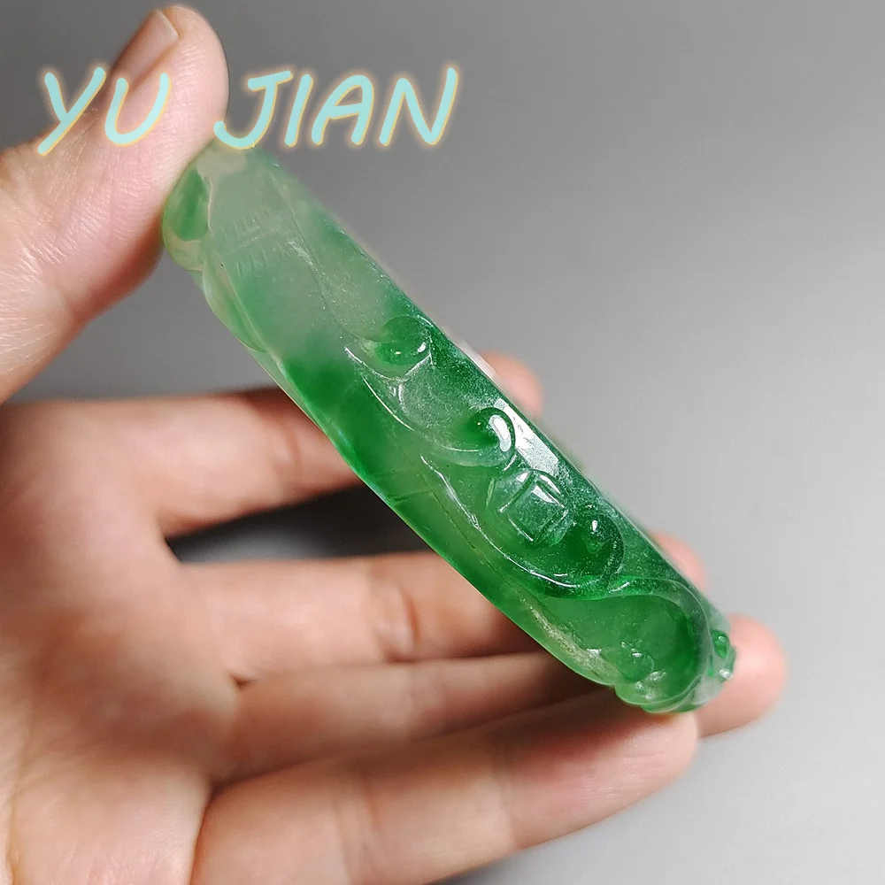 Natural High Quality Green Jade Bangles Hollow Handcarved Jadeite Jewelry