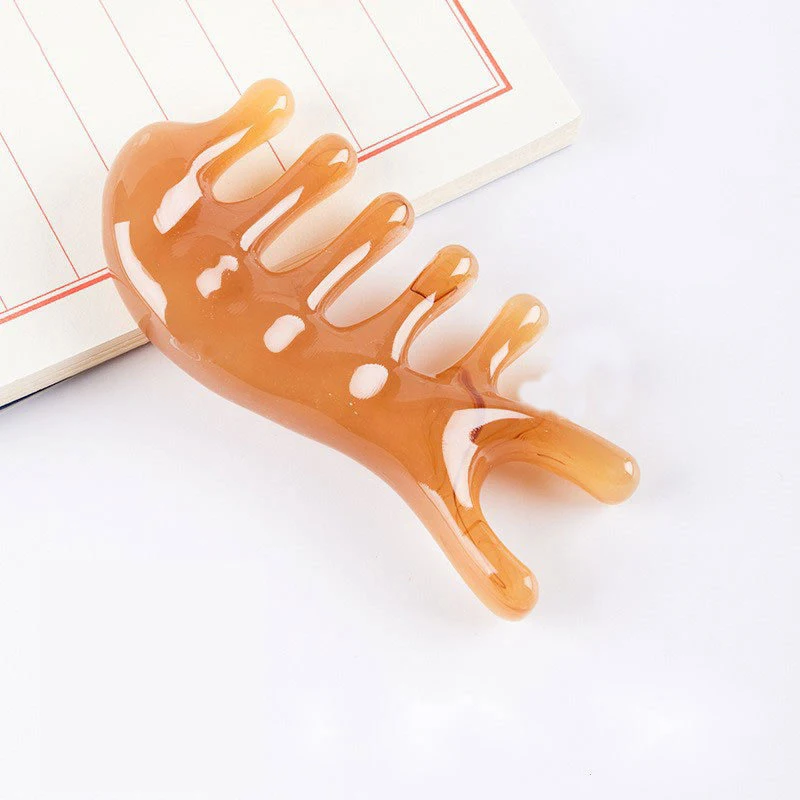 Five Teeth Resin Meridian Massage Comb Head Face Neck Acupuncture Therapy Scraper Scalp Relaxation Wide-Tooth Massager