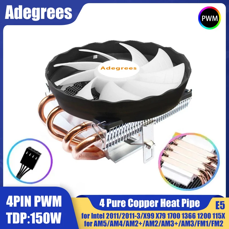 4 Heat Pipes CPU Cooler 4Pin PWM 120MM Cpu Fan For Intel LGA 1366 1150 1151 1155 1156 1200 1700 2011 X79 X99 AMD AM2 AM3 AM4 AM5