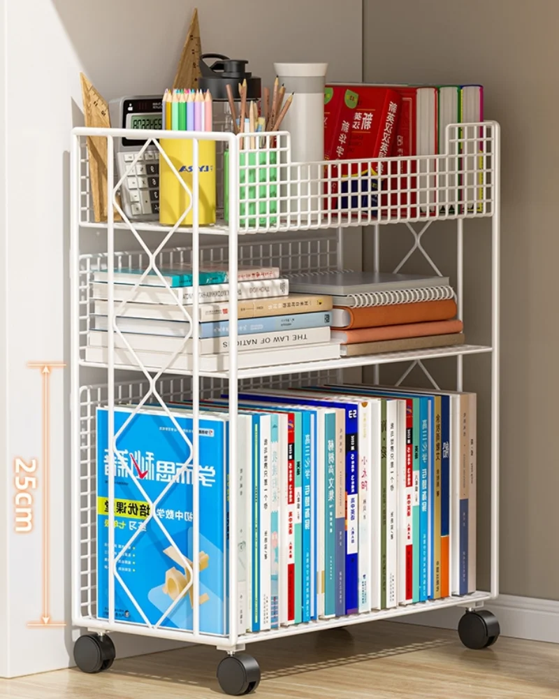 

Large Capacity Bookshelf Next To The Desk Floor-To-Ceiling Shelf Computer Desk Wheeled Removable Book Storage Rack