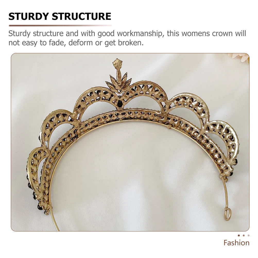 

Large Black Crown for Women Bridal Rhinestone Tiara Lightweight Fashion Hair Accessory for Wedding Evening Events Gift