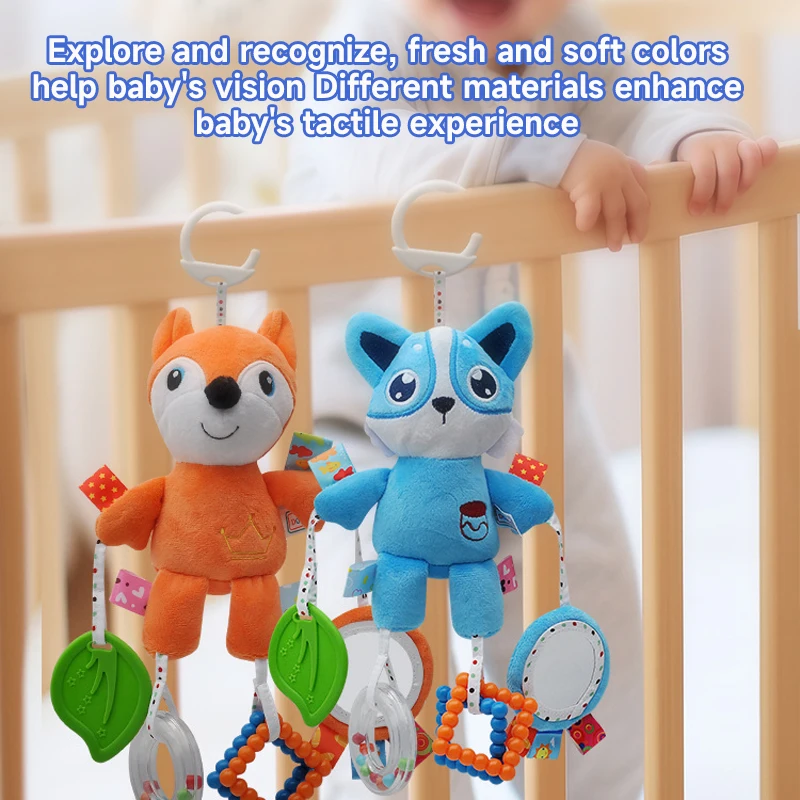 0-12 Months Newborn Baby Cartoon Animal Bell Toys Removable Car Seat Crib Travel Plush Animal Wind Chime With Sensory Toys Gift