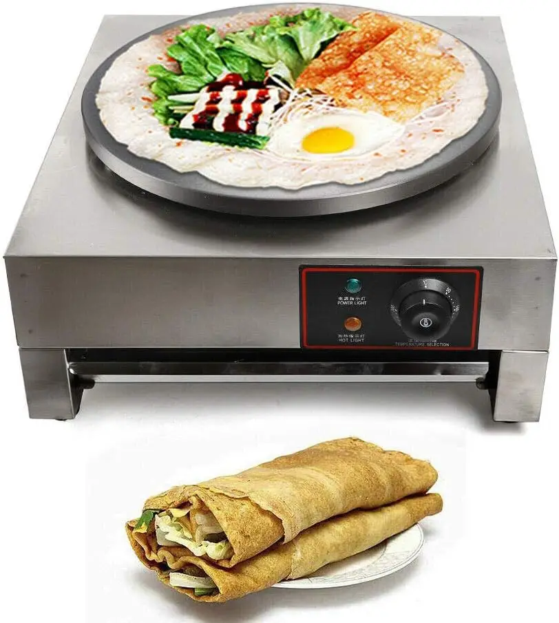 Commercial 16-Inch Electric Crepe Maker with A Drawer Type Warmer,Nonstick Crepe Pan Single Hotplate with Adjustable Temper