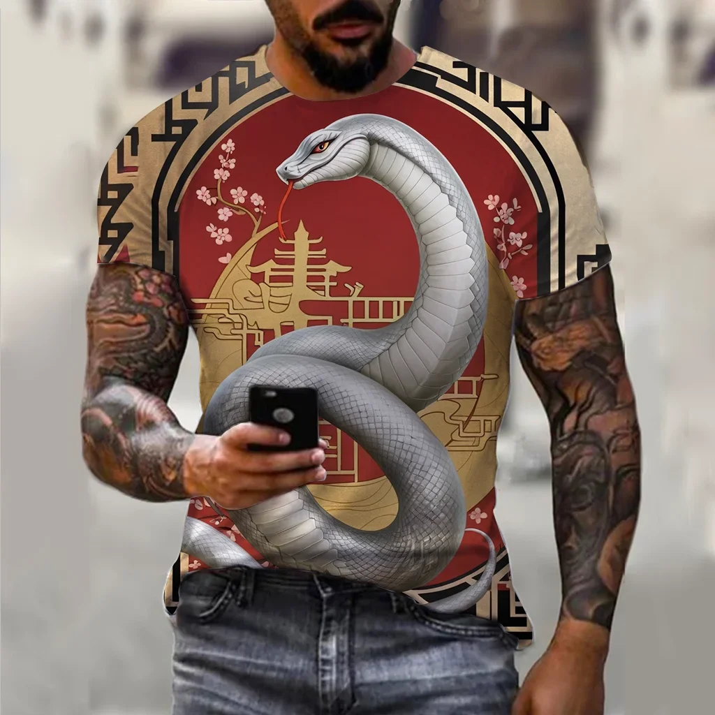 

The New Version of the Snake 3D Printed Men's Casual Short-sleeved Shirt for Summer Is Comfortable, Breathable, Retro, Loose And
