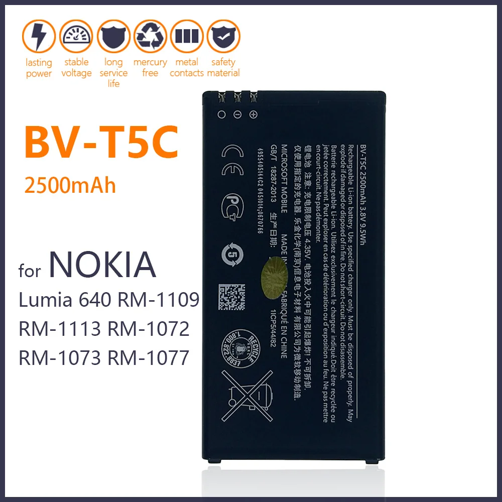 

100% Original BV T5C BV-T5C For Microsoft Nokia Lumia 640 RM-1109 RM-1113 RM-1072 RM-1073 RM-1077 RM 2500mAh Phone New Batteries