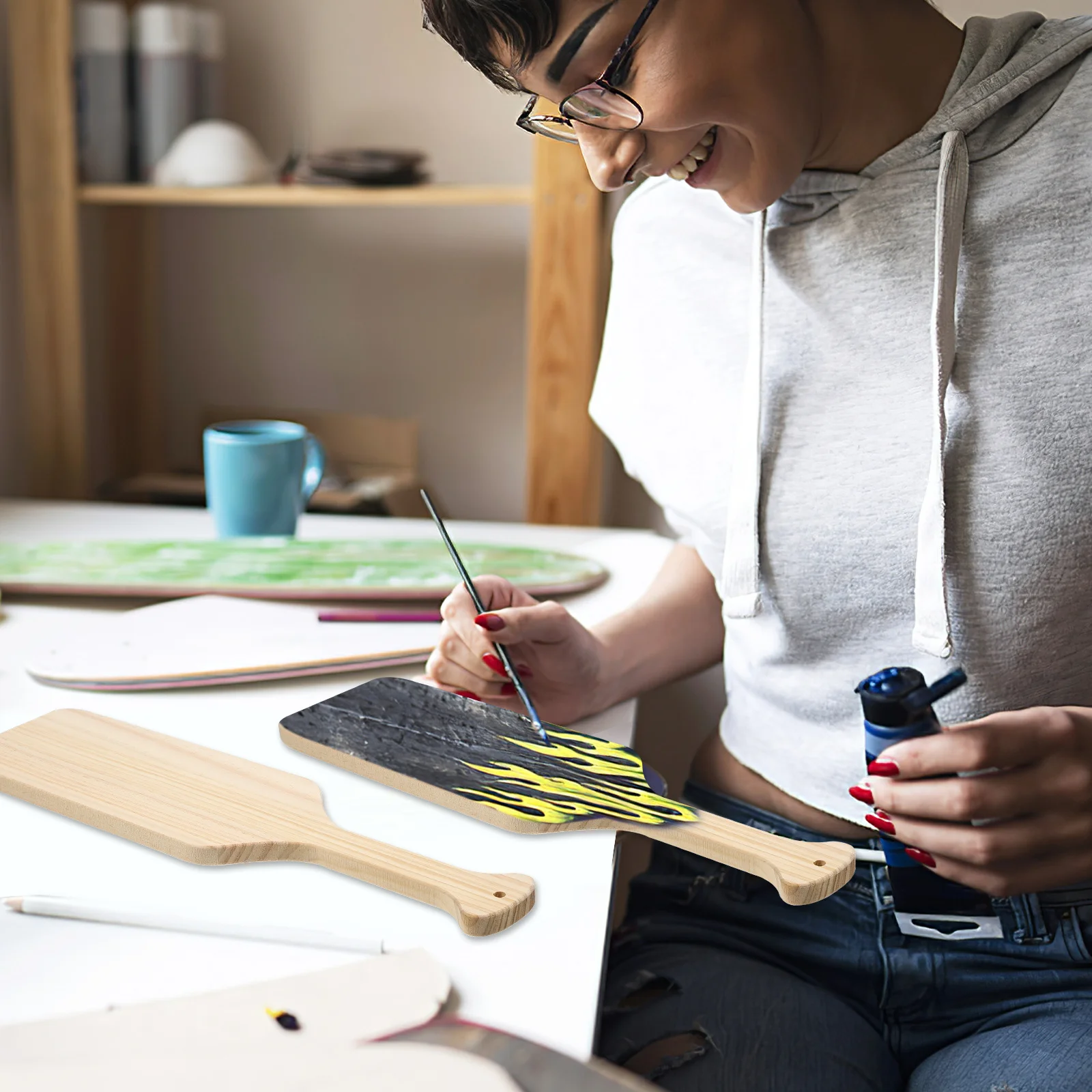 

2Pcs Greek Paddles Unfinished Solid Pine Wooden Paddles DIY Craft Painting Decoration Wooden Paddle Wood Boards