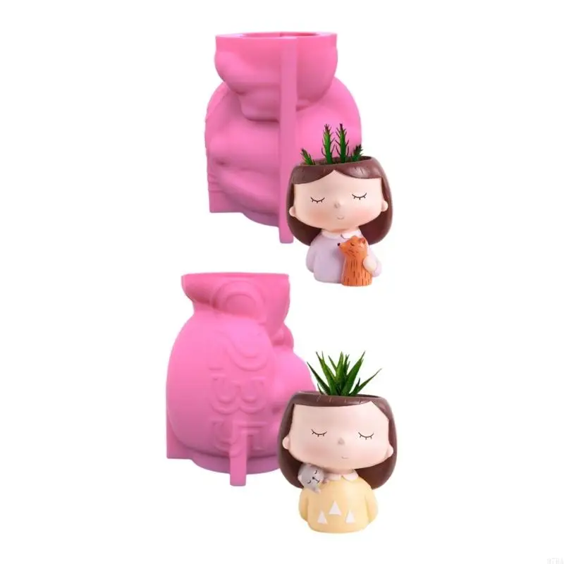 

97BA Silicone Flowerpot Mold Face Concrete Clay Craft Mould DIY-Head Planter Mold