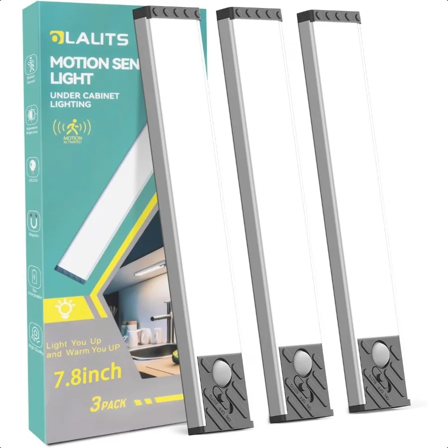 Under Cabinet Lighting Equipped with Motion Sensor Rechargeable Battery Operated3Level Adjustable Brightn 3 Pack Magnetic Under