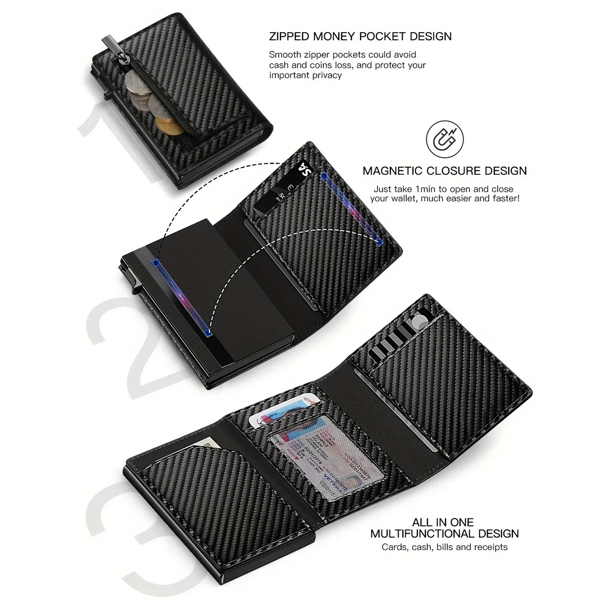 Rfid Blocking Men Wallets Trifold Carbon Fiber Credit Card Holder Cardholder Coin Purse Minimalist Wallets for Apple Air Tag