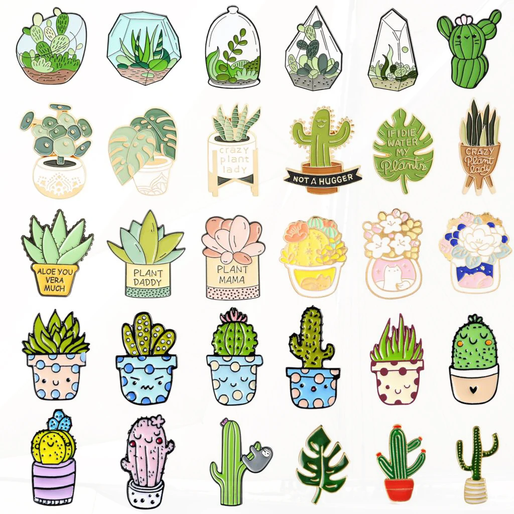 Vera Plant Pin Clothing Accessories Cactus Badge Cactus Lapel Brooch Cartoon Cactus Pin Potted Plant Pin Monstera Aloe