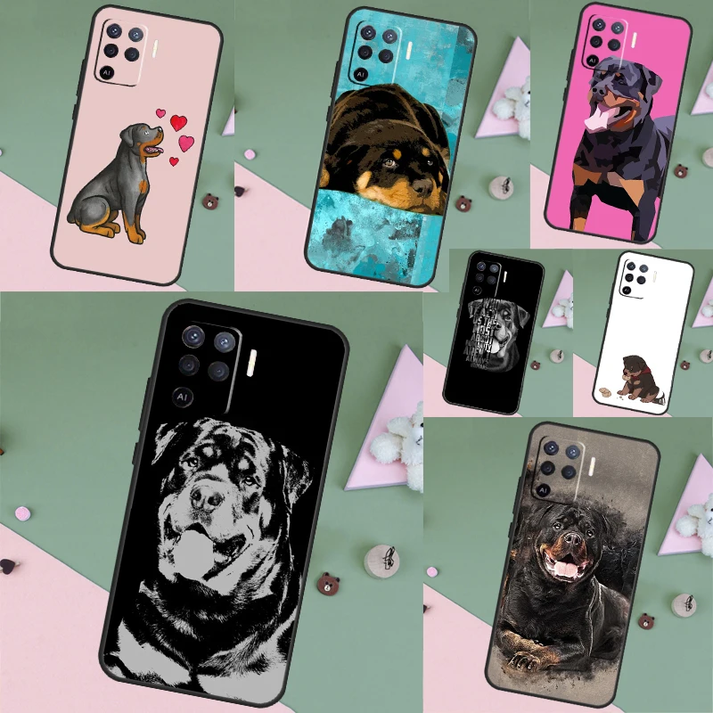 Cute Rottweiler Dog Case For OPPO A74 A54 A94 A78 A98 A17 A77 A52 A72 A93 A15 A16 A76 A96 A5 A9 A57S A53S A54S