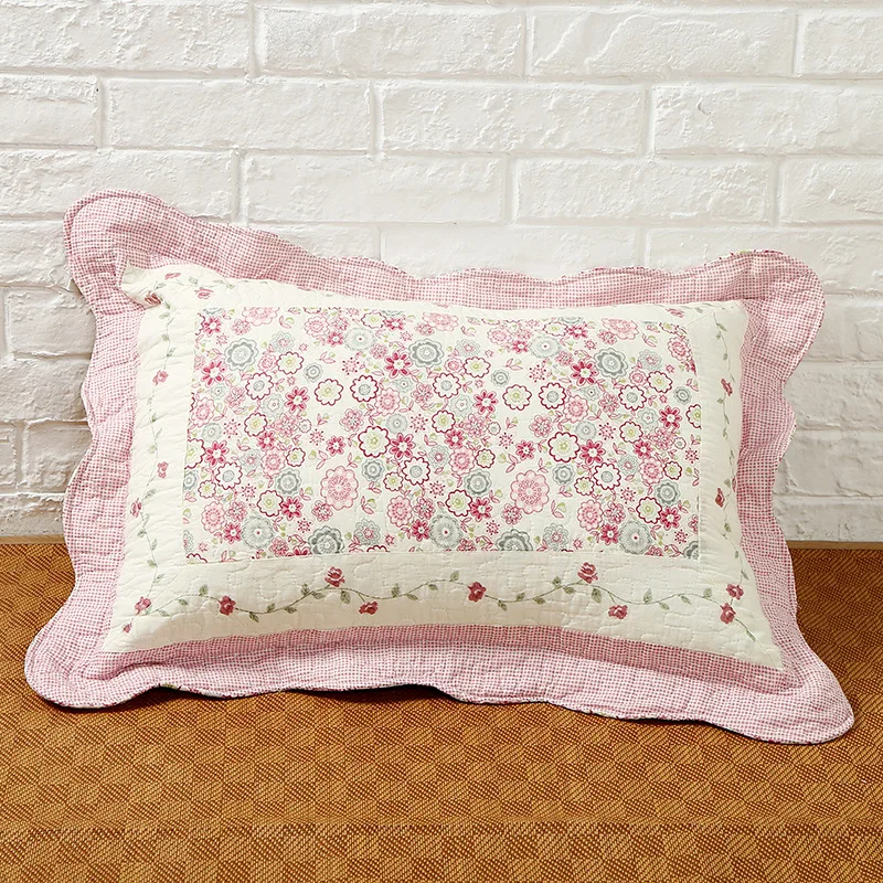 Cotton Floral Pillowcase with Lotus Leaf Lace, Cushion Cover, Pillow Core, Decoration, 100% Cotton