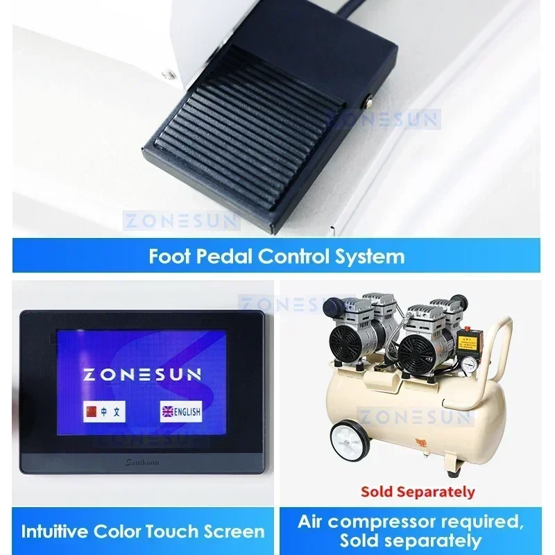 ZONESUN ZS-TB802 Auto Flat Surface Labeling Machine Tabletop Label Applicator for Square Box Flat Bottle Jar Lid High Precision view 5