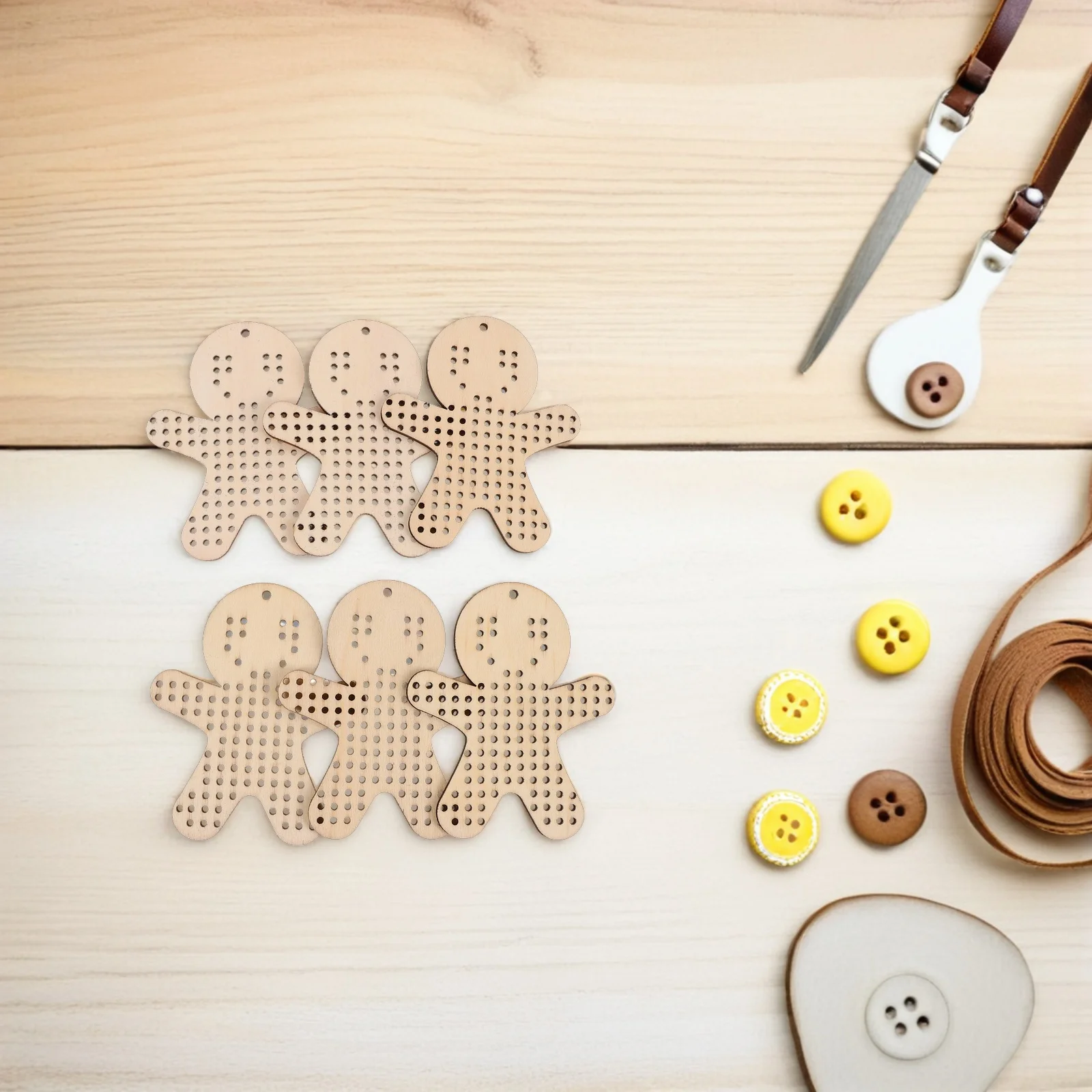 

12pcs DIY Wooden Cross Stitch Ornaments Natural Wood Craft Mesh Sheets Embroidery Accessories for Home Decor Needlework Pendant
