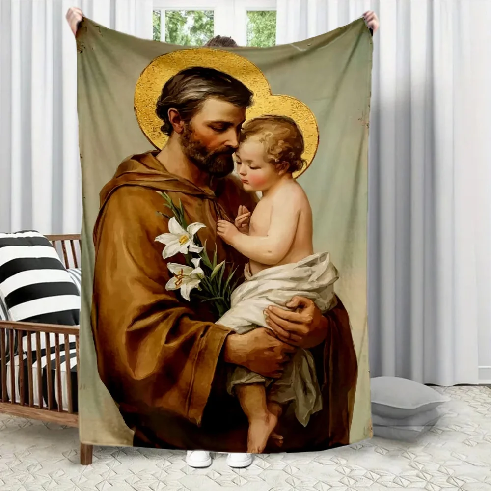 Retro Saint Joseph Religious Order Flannel printed blanket suitable for all seasons suitable for living room office sofa travel