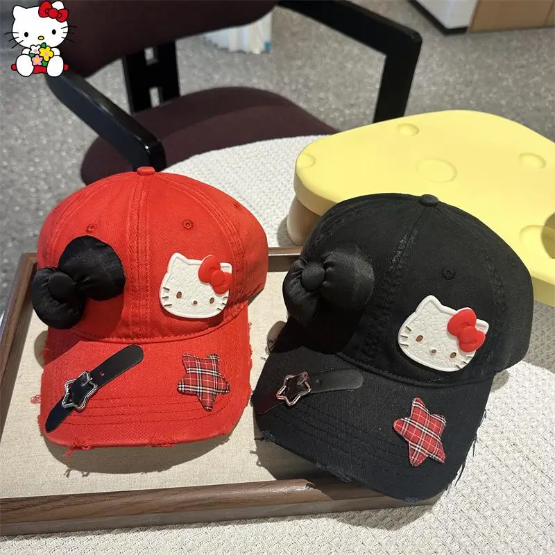 

Милый мультфильм Sanrios Hello Kittys, солнцезащитная шляпа, шляпа с утиным языком, модная детская бейсбольная шляпа с бантом, подарок на фестиваль комиксов