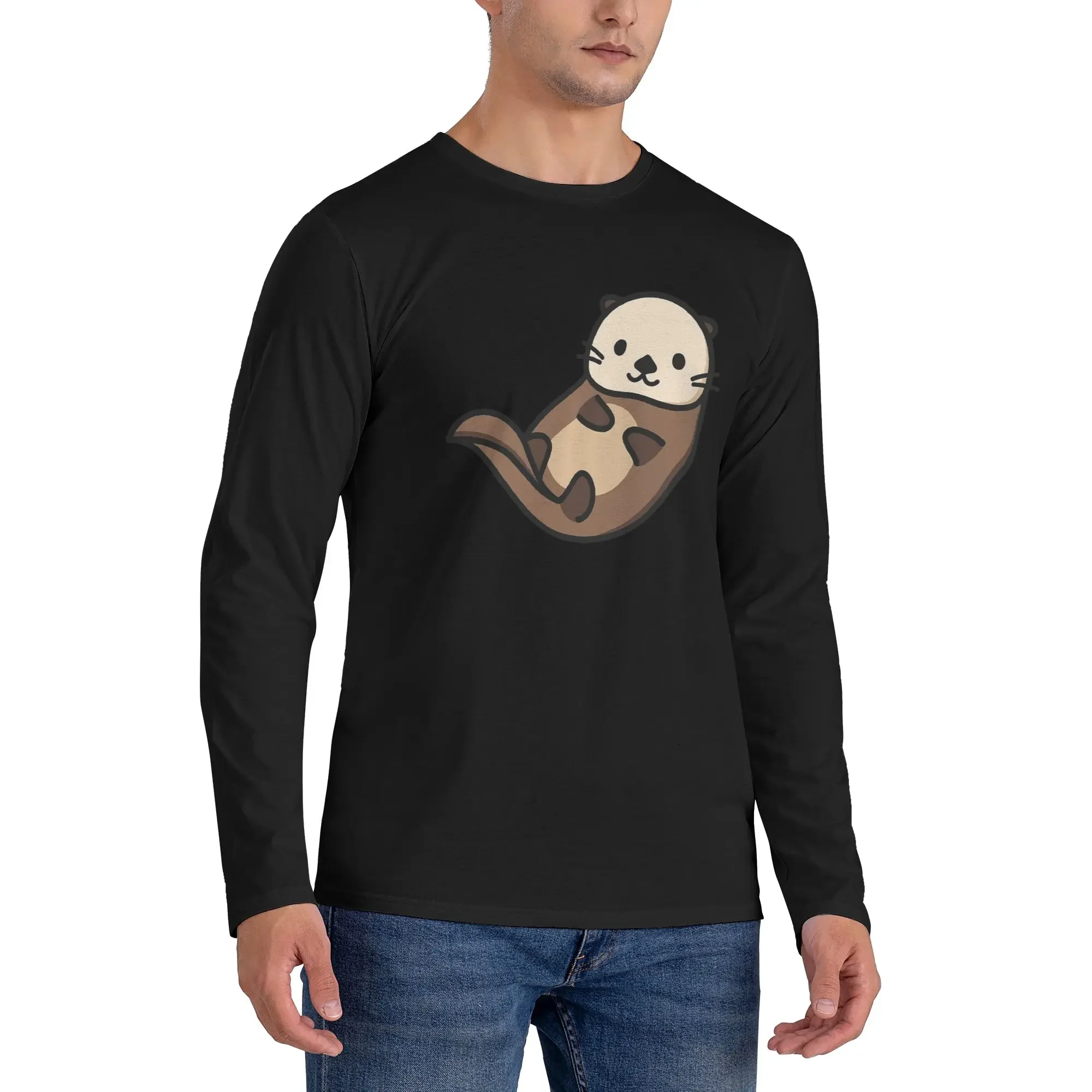 

Otter Men's Long Sleeved T-shirt Breathable Round Neck T shirts Spring and Autumn Men tops