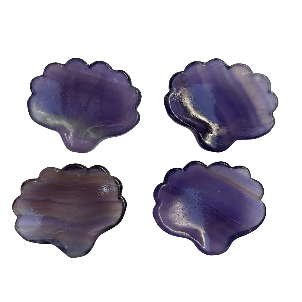 Natural Fluorite Scallop Shell Figurine - 7.5cm Hand-Carved Crystal Sea Creature Statue for Collectible Decor