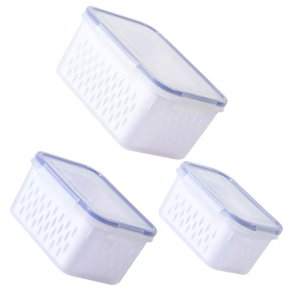 

3 Pcs Large Capacity Fruit Vegetable Storage Containers Blue Set PP Material Refrigerator ganizer Produce Saver Box Food