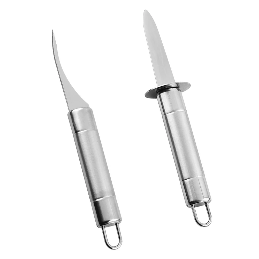 

2pcs Oyster Knife Silver Shucker Scallop Opener Stainless Steel Ergonomic H Seafood Shrimp Line Tool