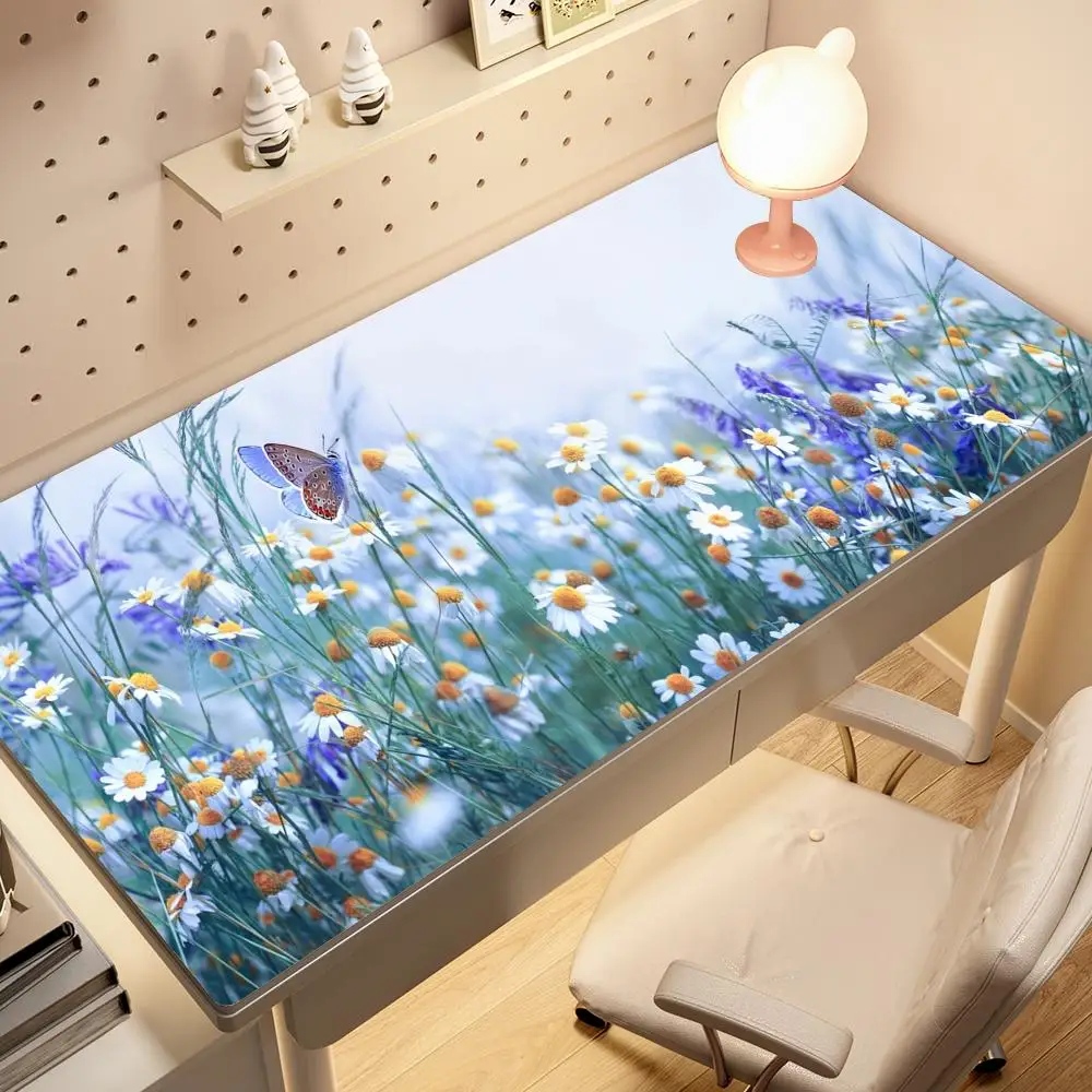 Schmetterling Sonnenblume Mauspad Gamer XL Home Custom HD Mousepad XXL Grüne Pflanze Schreibtischunterlage Weicher Büroteppich Laptop Mäusepad Teppich