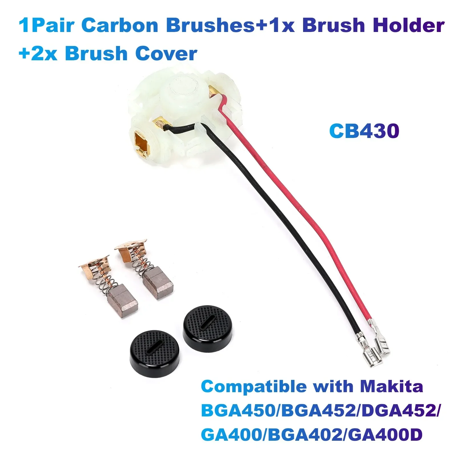 

1Pair Carbon Brushes+1x Brush Holder+2x Brush Cover Set CB430 Compatible with Makita BGA450/BGA452/DGA452/GA400/BGA402/GA400D