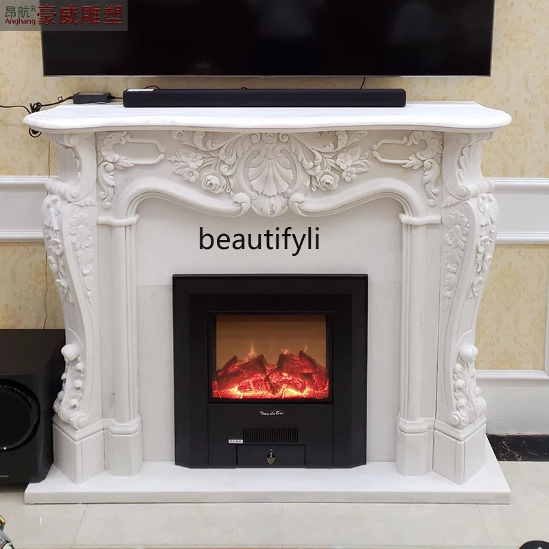 

Marble carving mantel European marble stone, decorative cabinet relief flower French fireplace cabinet