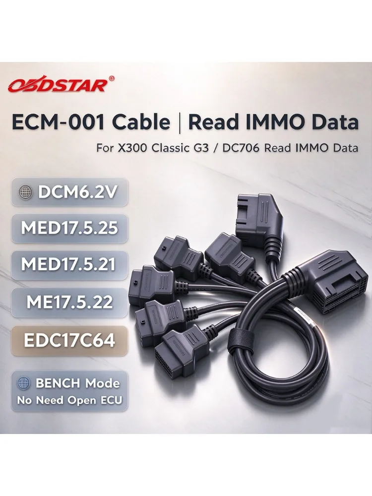 Original OBDSTAR ECM-001 Cable Bench Mode Read IMMO Data For X300 G3 DC706 MP001 For ECU DCM6.2V MED17 EDC17C64