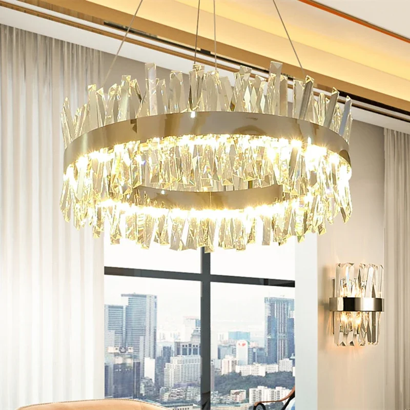 Modern Crystal LED Chrome Pendant Light Indoor Chandelier Decor Light Fixtures For Kitchen Dining Room Living Room Luxury Lamp