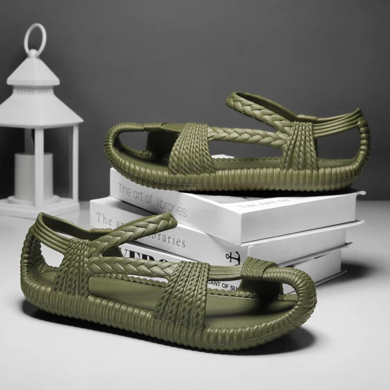 

2024, дешевые летние мужские сандалии, популярная легкая нескользящая уличная пляжная обувь, женские модные повседневные зеленые сандалии без шнуровки на плоской подошве