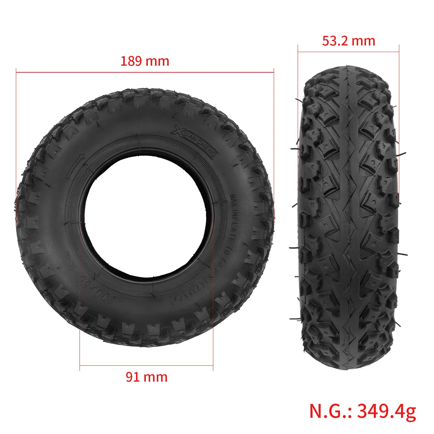 200x50 Tire Tube Pneumatic Wheel Off-Road Tyres for Electric Scooter,Electric Gas Scooter,Mountain Scooter and Wheelchai