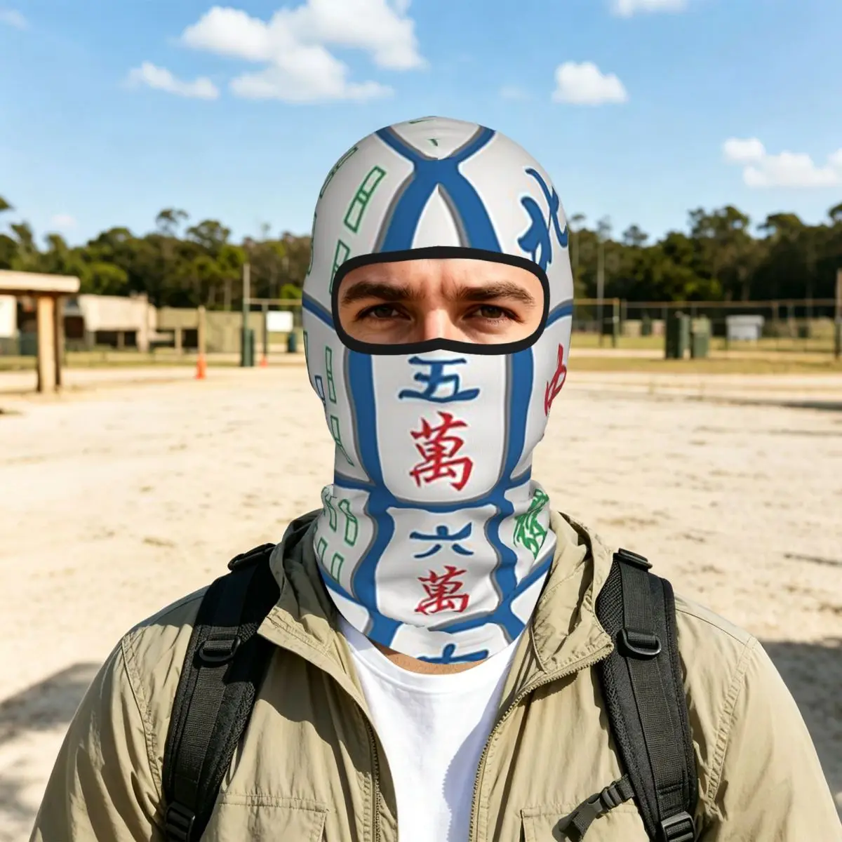 Mahjong Tiles On Blue Breathable Thin Balaclava Full Face Mask Sun Protection Neck Gaiter For Motorcycle Cycling