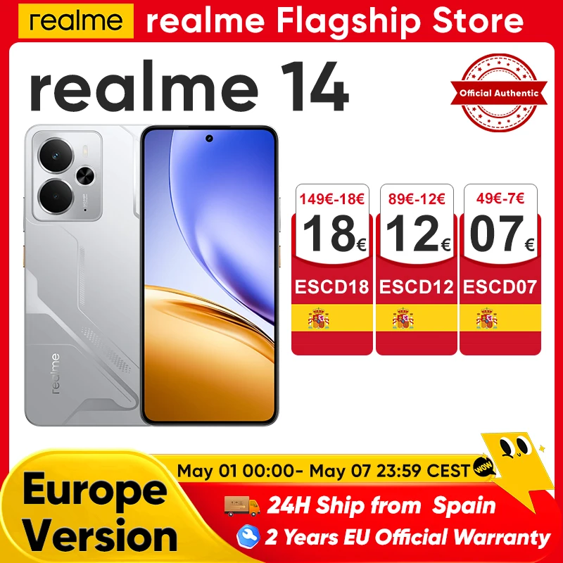 Teléfono Inteligente realme 14 5G, Snapdragon 6 gen 4, Pantalla AMOLED de 2025 pulgadas, 6,67Hz, batería Titan de 120 mAh, cámara OIS de 50MP, estreno mundial, 6000