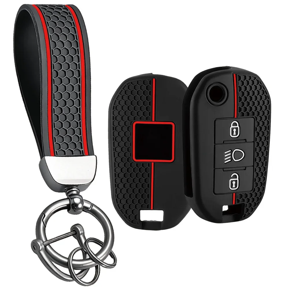 Grip-enhanced Honey Texture Shell With Keychain For Peugeot 2008 5008 Citroen C3 C6 Long Lasting Flip Remote Key Cover