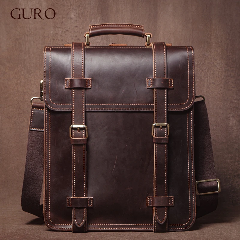 

GURO винтажная сумка Crazy Horse из воловьей кожи, портфель, мужской рюкзак из натуральной кожи, роскошная сумка через плечо, многофункциональная сумка через плечо