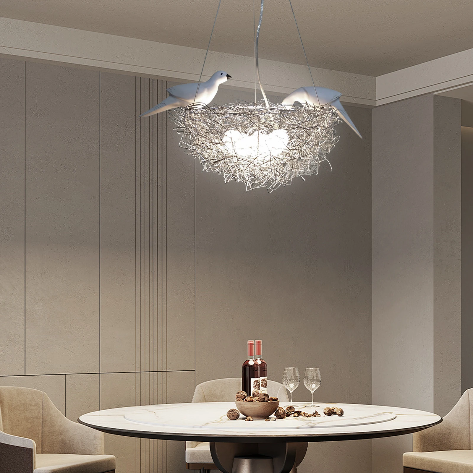 5 Light Woven Nest Chandelier Light Contemporary Metal Pendant Lamp with Bird Accents Creative LED Hanging Ceiling Light Fixtur