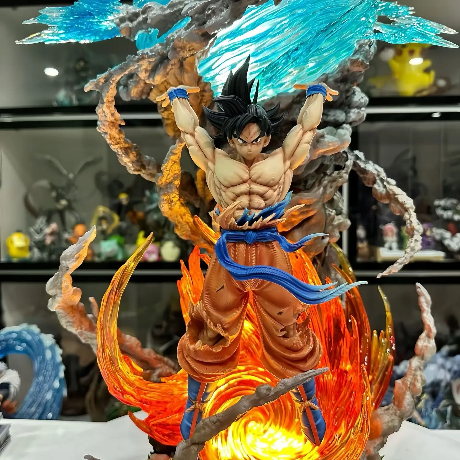 25cm Genuine Dragon Ball Figures Spirit Bomb Sou Goku Figures Super Saiya Statue Figure Model Pvc Doll Collection Toys Gift