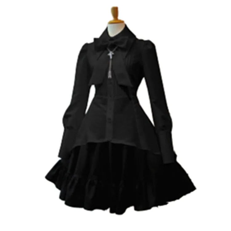 Robe de femme de chambre japonaise avec nœud à revers, robe à volants, taille à lacets, cosplay, jupe irrégulière sexy, costume d'école Lolita, document solide