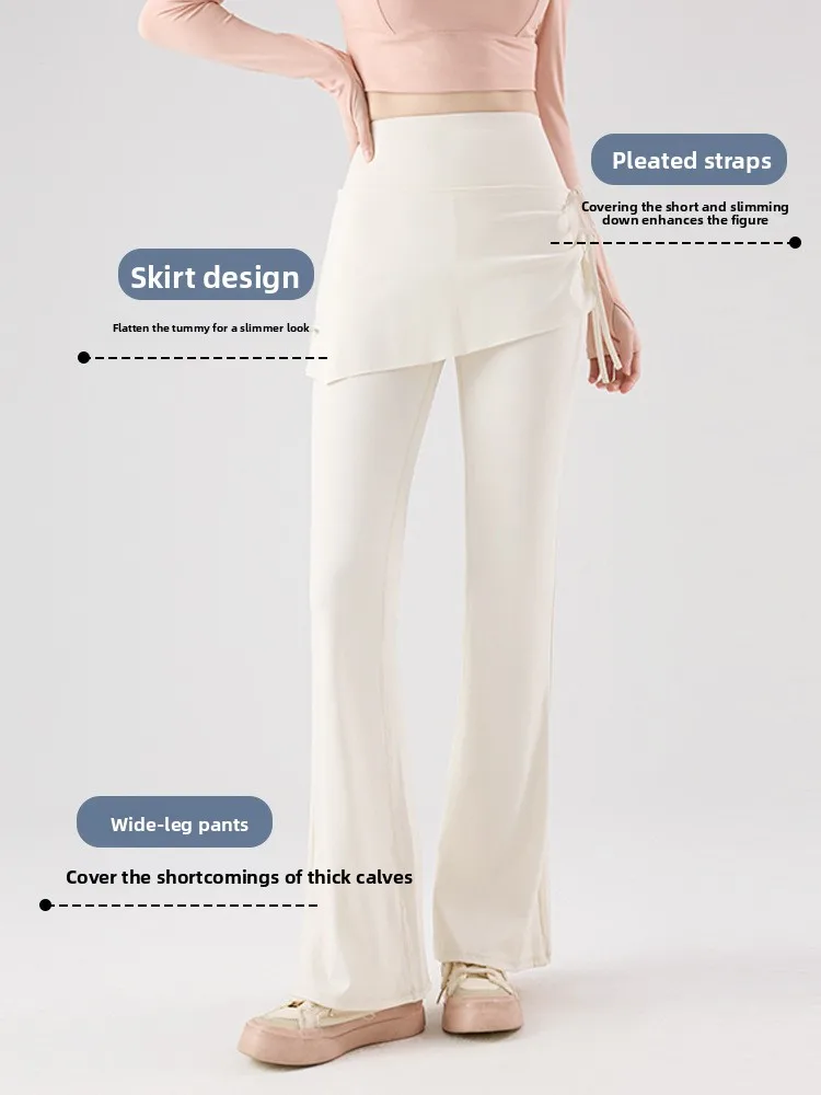 กางเกงโยคะเอวสูงทรงดินสอผู้หญิง แบบกระโปรงสองชิ้นในตัว กระชับสะโพก สำหรับพิลาทิส ฟิตเนส ออกกำลังกาย กางเกงลำลองขายาว