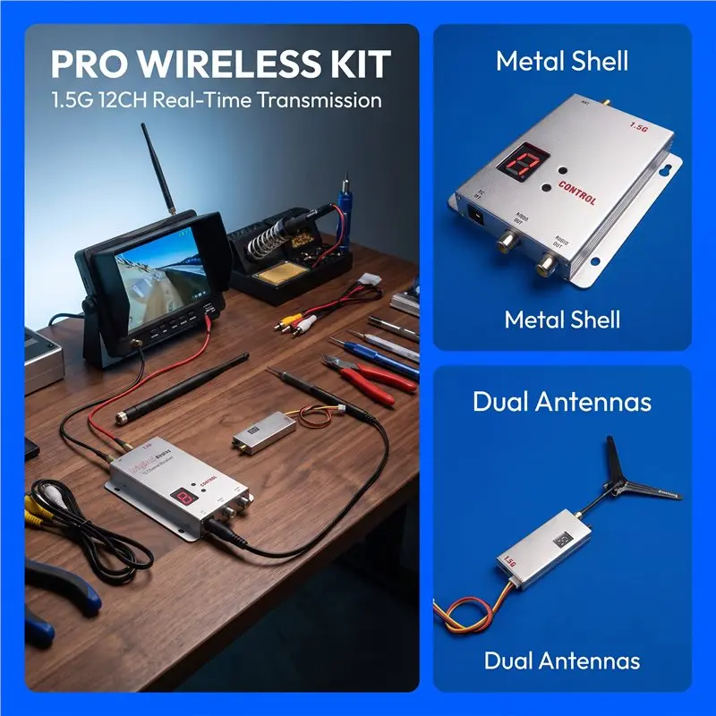 For FPV Video Transmitter Receiver 1.5G 2W VTX+ 1.5G VRX Kit 12CH 2000Mw For FPV Long Range RC Drone
