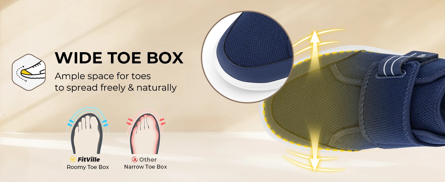 FitVille Diabetic Shoes for Men Extra Wide, Hook and Loop Walking Shoes for Elderly for Swollen Feet Foot Pain Relief Neuropathy