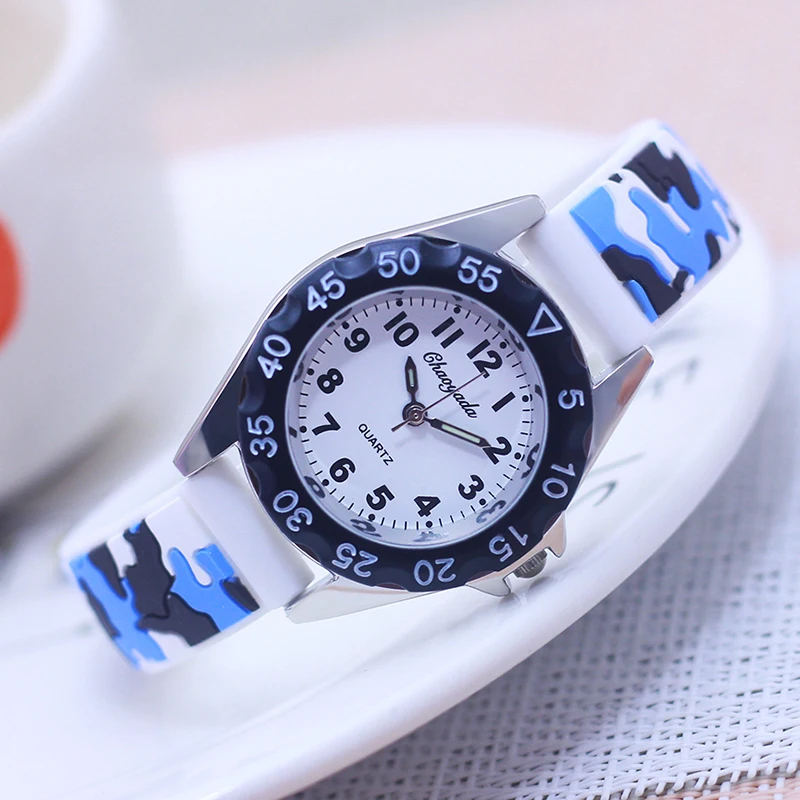 chaoyada kinderen jongens meisjes studenten coole siliconen militaire camouflage band quartz horloges kinderen verjaardag vakantie geschenken horloges