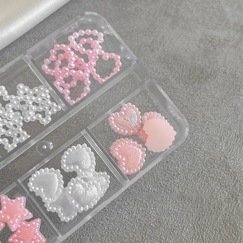 6 شبكة مختلطة لؤلؤة القلب مسمار الراين 3D الحب القلب ستار مسمار سحر لمسمار الفن مانيكير مجوهرات اكسسوارات #5