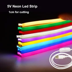 USB LED Neon Light Strip, Regulável, Flexível Neon Sign Tape, Fita LED, Decoração DIY, 2835, 0.5m, 1m, 2m, 3m, 5m, 5V